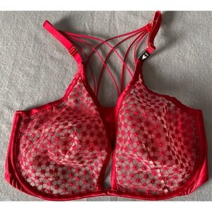 VICTORIAS SECRET LUXE LINGERIE STARBURST UNLINED MESH PLUNGE BRA RED 36DD NEW!